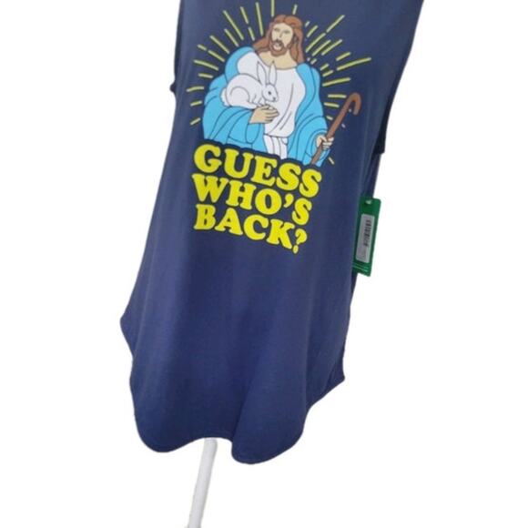 Tipsy Elves Guess‎ Who's Back Tank Top Women's L Navy Blue Religious Jesus - NEW - Picture 3 of 9
